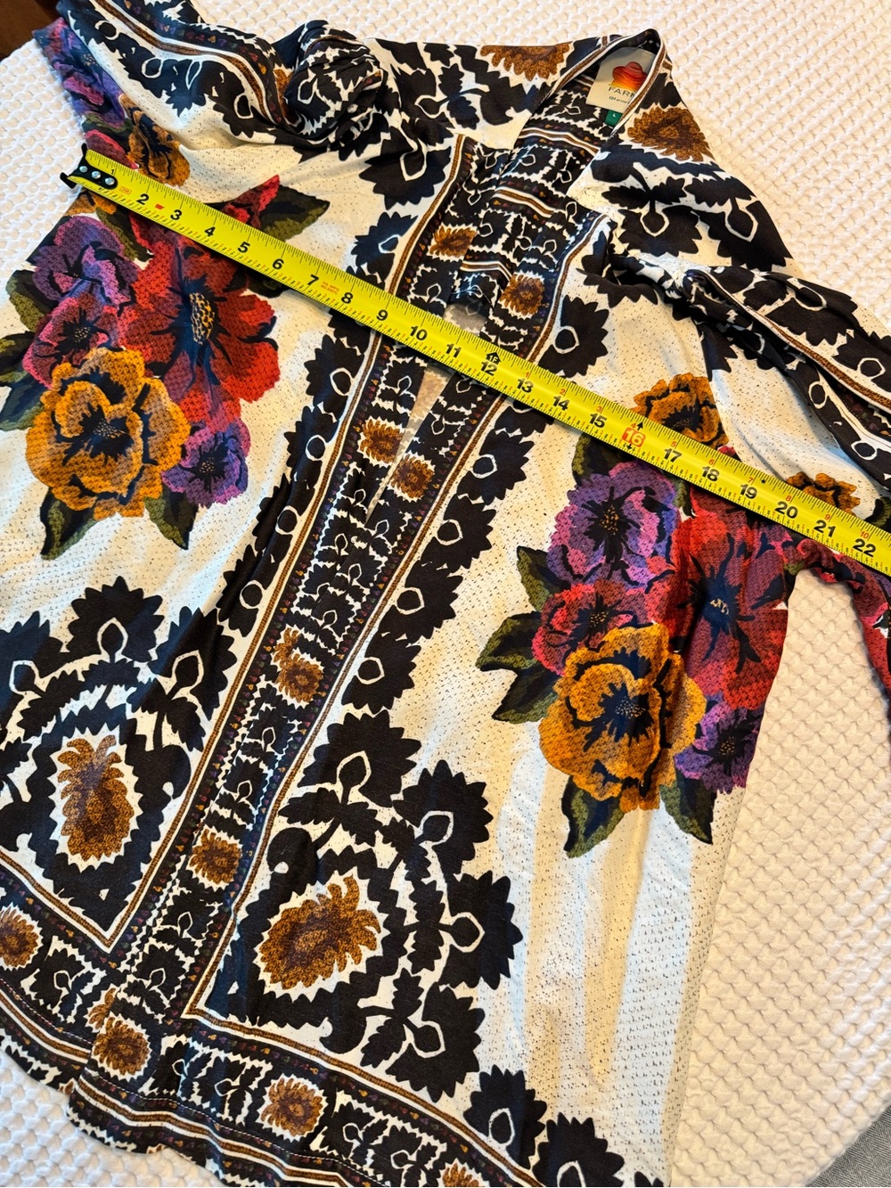 Farm Rio Floral Ivory and Black Multi Open-Front Cardigan - Picture 3 of 9